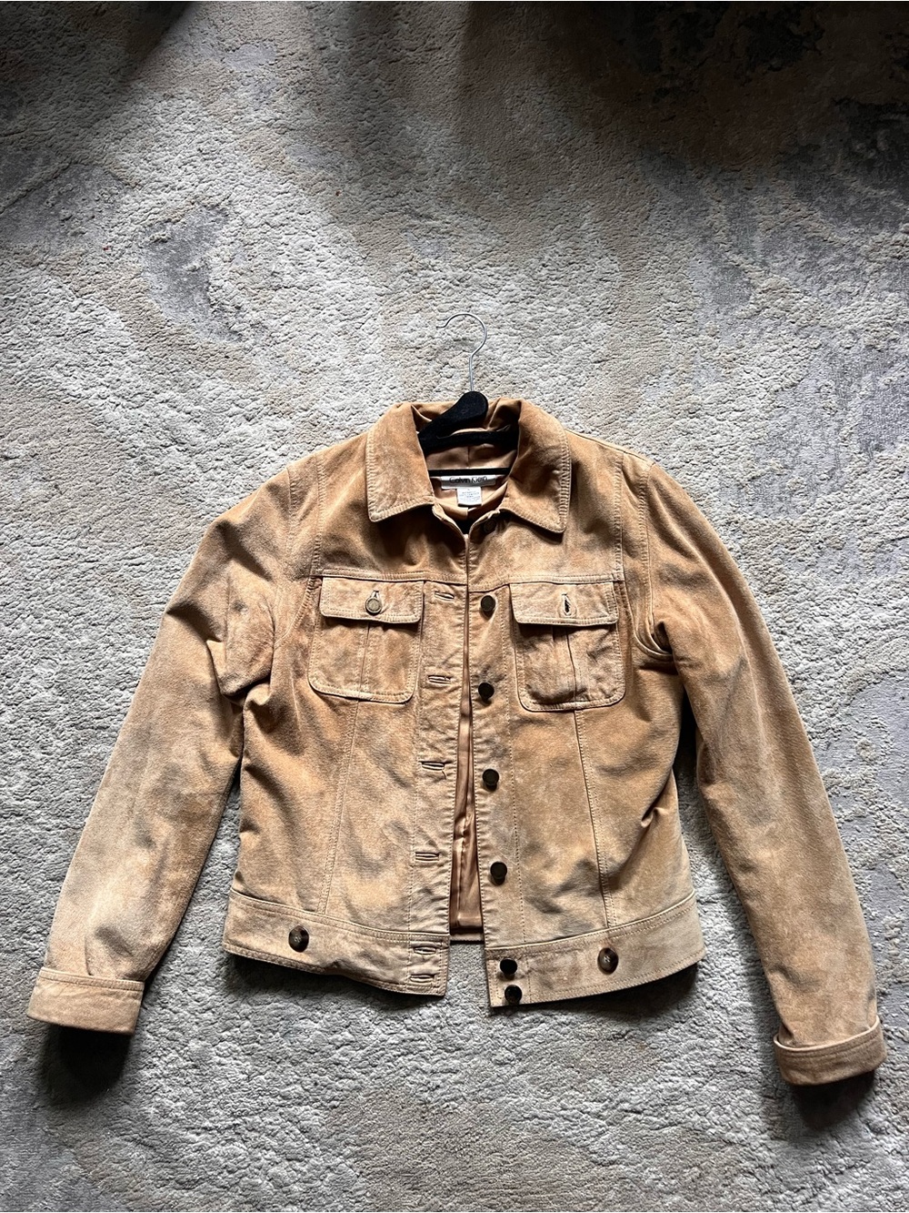 Vintage Calvin Klein Tan Suede Button-Front Jacket